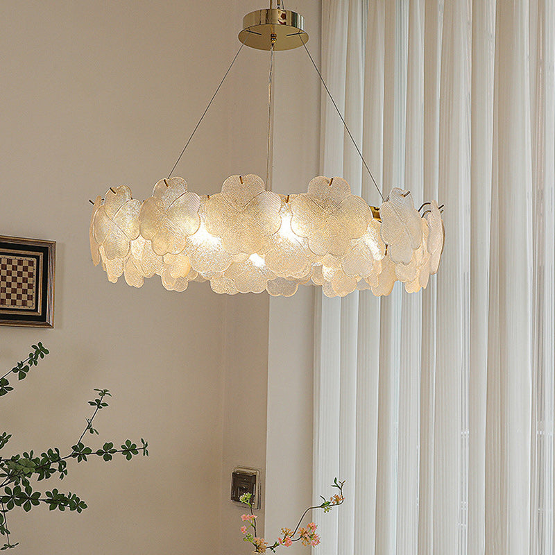 Elegant Frosted Glass Flower Petal Chandeliers in Iron & Stainless Steel for Living Room