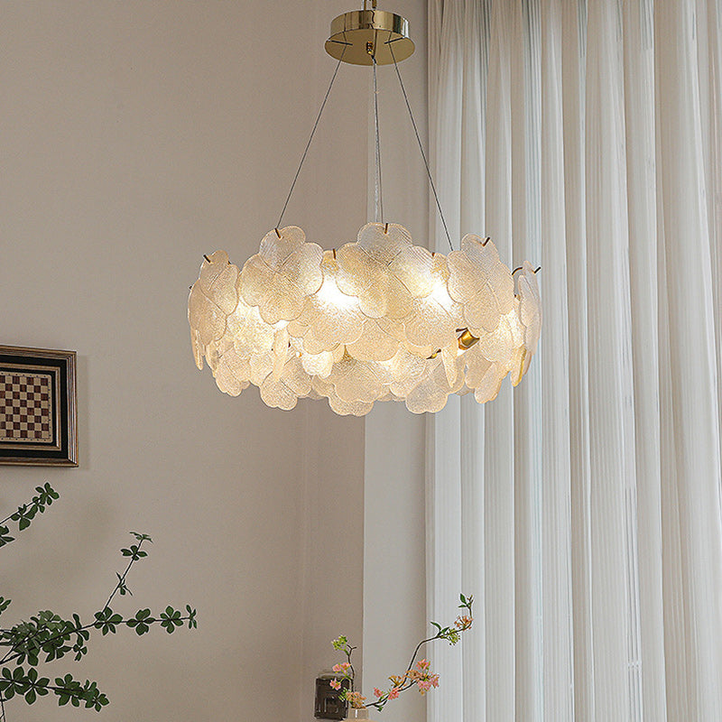 Elegant Frosted Glass Flower Petal Chandeliers in Iron & Stainless Steel for Living Room