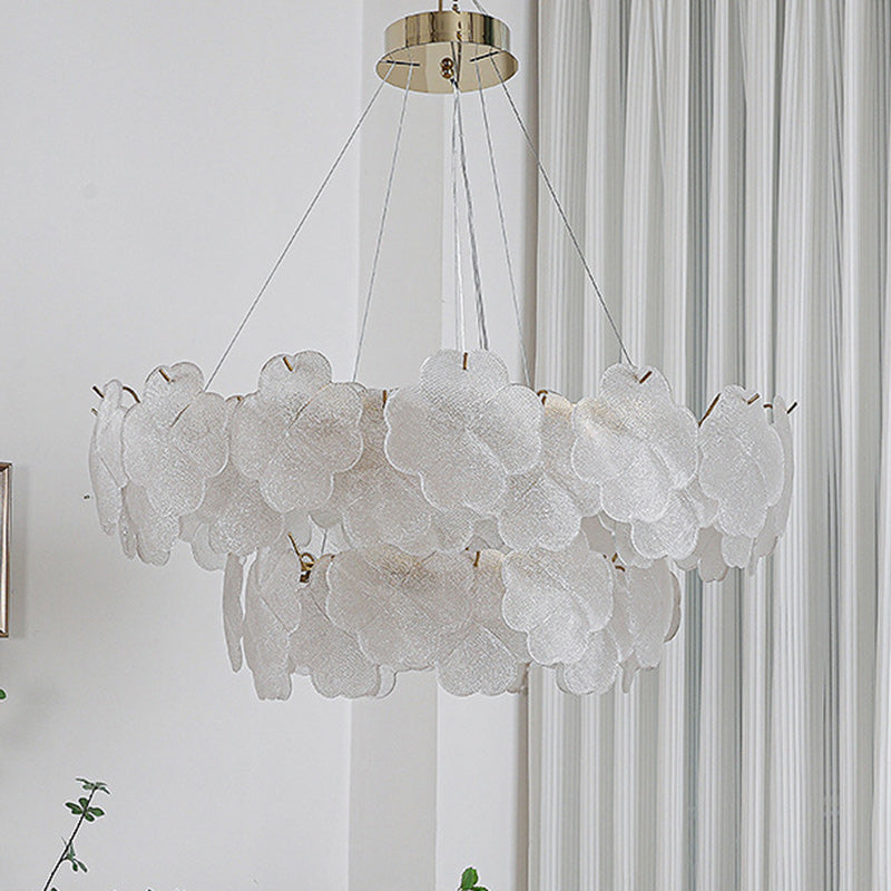 Elegant Frosted Glass Flower Petal Chandeliers in Iron & Stainless Steel for Living Room