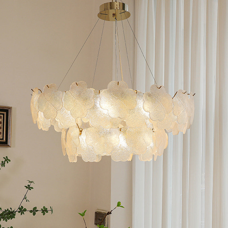 Elegant Frosted Glass Flower Petal Chandeliers in Iron & Stainless Steel for Living Room
