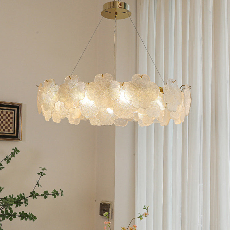 Elegant Frosted Glass Flower Petal Chandeliers in Iron & Stainless Steel for Living Room