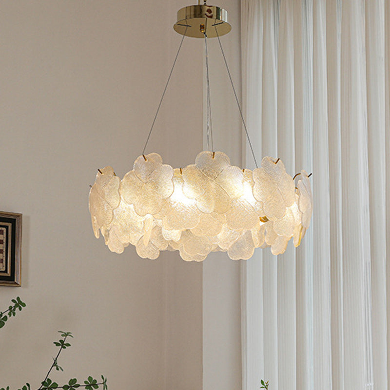 Elegant Frosted Glass Flower Petal Chandeliers in Iron & Stainless Steel for Living Room