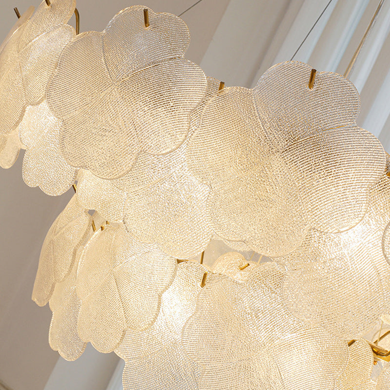 Elegant Frosted Glass Flower Petal Chandeliers in Iron & Stainless Steel for Living Room