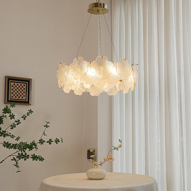 Elegant Frosted Glass Flower Petal Chandeliers in Iron & Stainless Steel for Living Room