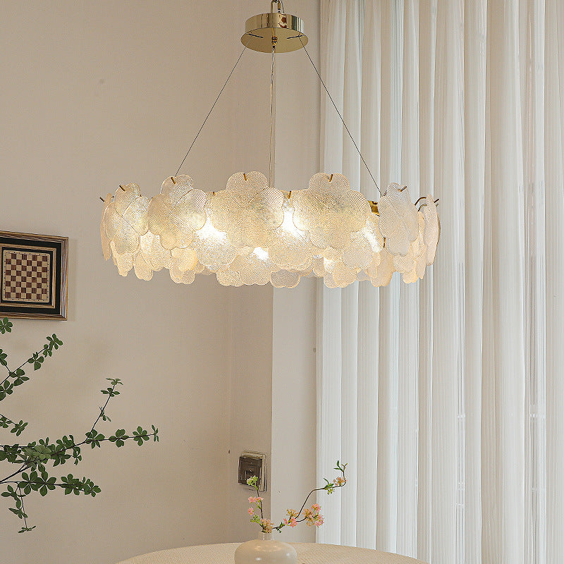 Elegant Frosted Glass Flower Petal Chandeliers in Iron & Stainless Steel for Living Room