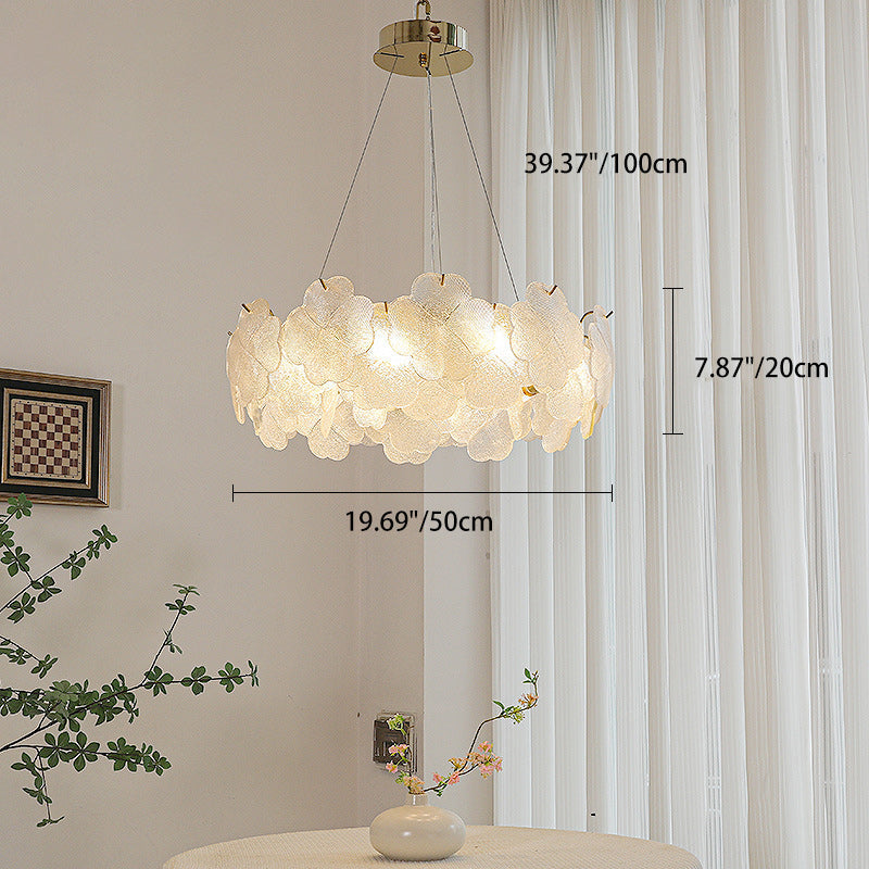 Elegant Frosted Glass Flower Petal Chandeliers in Iron & Stainless Steel for Living Room