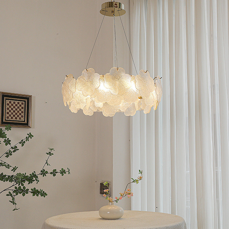 Elegant Frosted Glass Flower Petal Chandeliers in Iron & Stainless Steel for Living Room