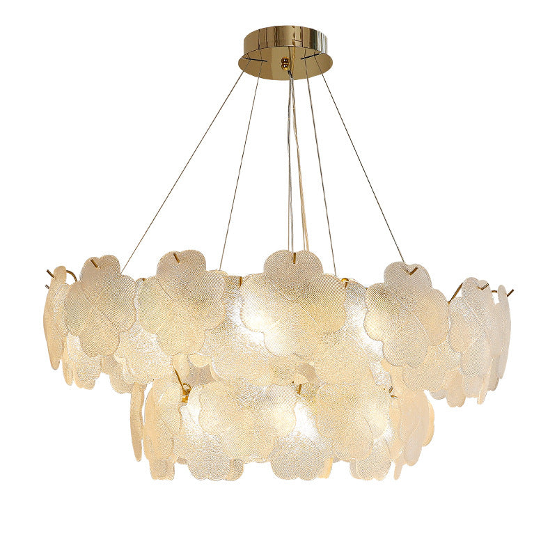 Elegant Frosted Glass Flower Petal Chandeliers in Iron & Stainless Steel for Living Room