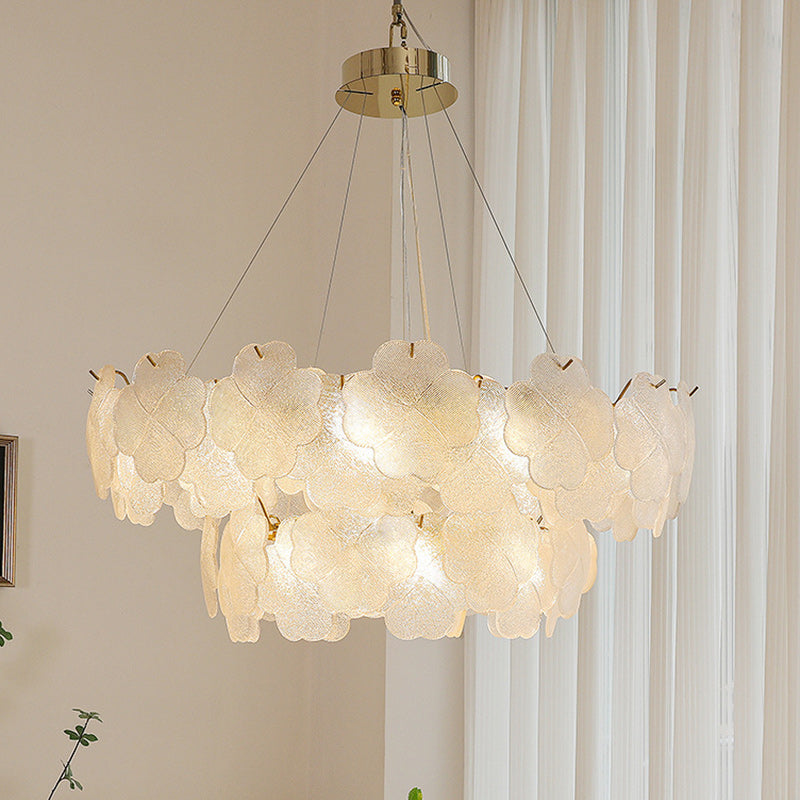 Elegant Frosted Glass Flower Petal Chandeliers in Iron & Stainless Steel for Living Room