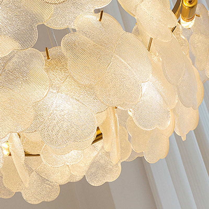 Elegant Frosted Glass Flower Petal Chandeliers in Iron & Stainless Steel for Living Room