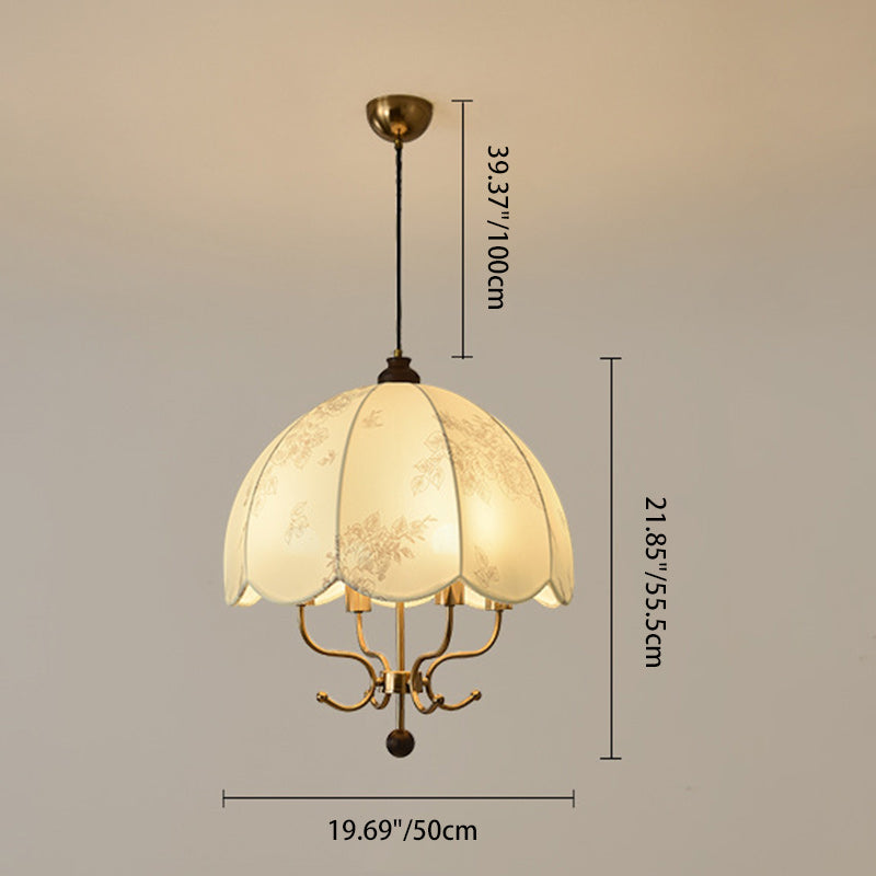 Rustic French Wood & Iron Floral Dome Chandelier for Dining Room Lighting