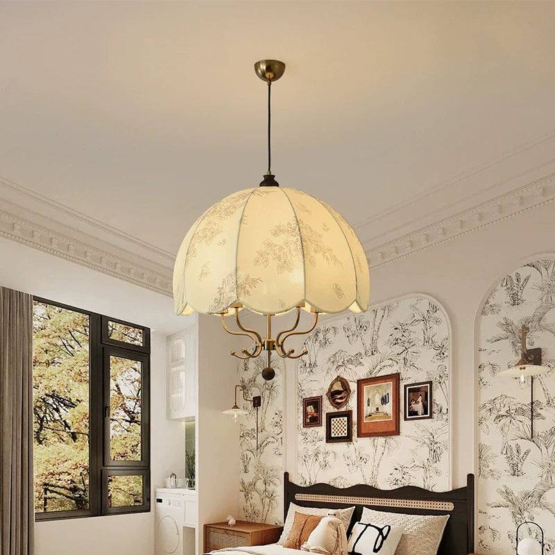 Rustic French Wood & Iron Floral Dome Chandelier for Dining Room Lighting