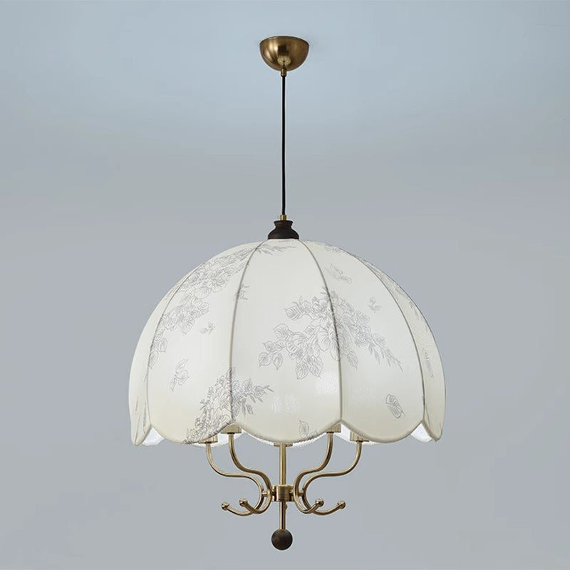 Rustic French Wood & Iron Floral Dome Chandelier for Dining Room Lighting