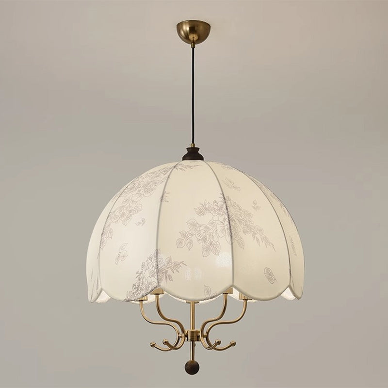 Rustic French Wood & Iron Floral Dome Chandelier for Dining Room Lighting