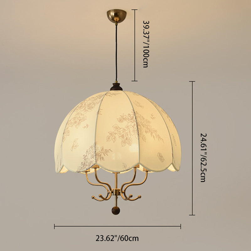 Rustic French Wood & Iron Floral Dome Chandelier for Dining Room Lighting