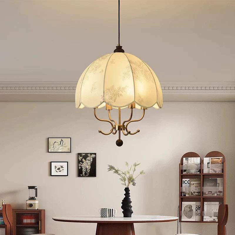 Rustic French Wood & Iron Floral Dome Chandelier for Dining Room Lighting