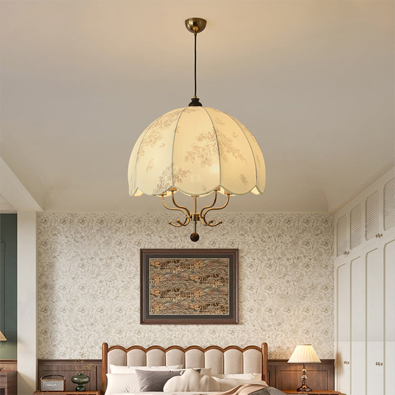 Rustic French Wood & Iron Floral Dome Chandelier for Dining Room Lighting