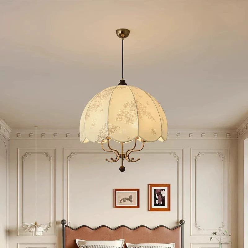 Rustic French Wood & Iron Floral Dome Chandelier for Dining Room Lighting