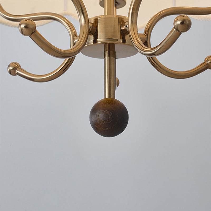 Rustic French Wood & Iron Floral Dome Chandelier for Dining Room Lighting
