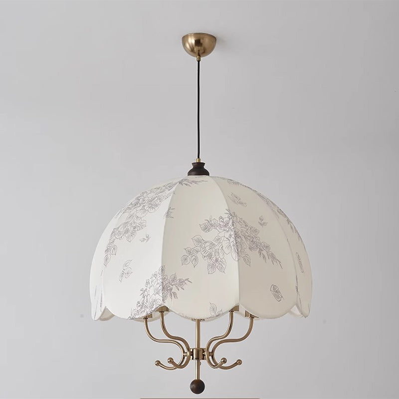 Rustic French Wood & Iron Floral Dome Chandelier for Dining Room Lighting