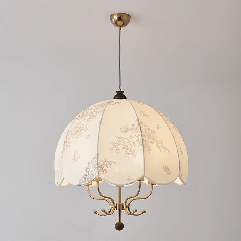 Rustic French Wood & Iron Floral Dome Chandelier for Dining Room Lighting