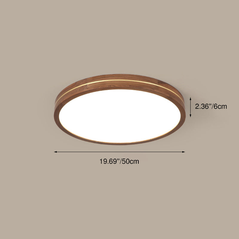 Walnut Color Modern Slim Wooden LED Flush Mount Light for Home Decor