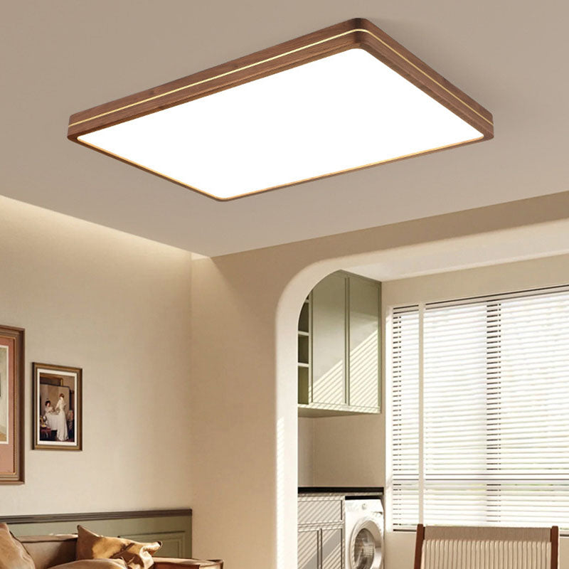 Walnut Color Modern Slim Wooden LED Flush Mount Light for Home Decor