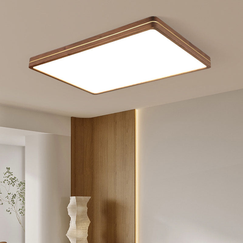 Walnut Color Modern Slim Wooden LED Flush Mount Light for Home Decor