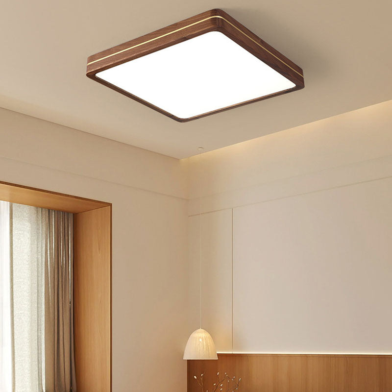Walnut Color Modern Slim Wooden LED Flush Mount Light for Home Decor