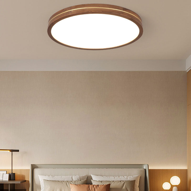 Walnut Color Modern Slim Wooden LED Flush Mount Light for Home Decor