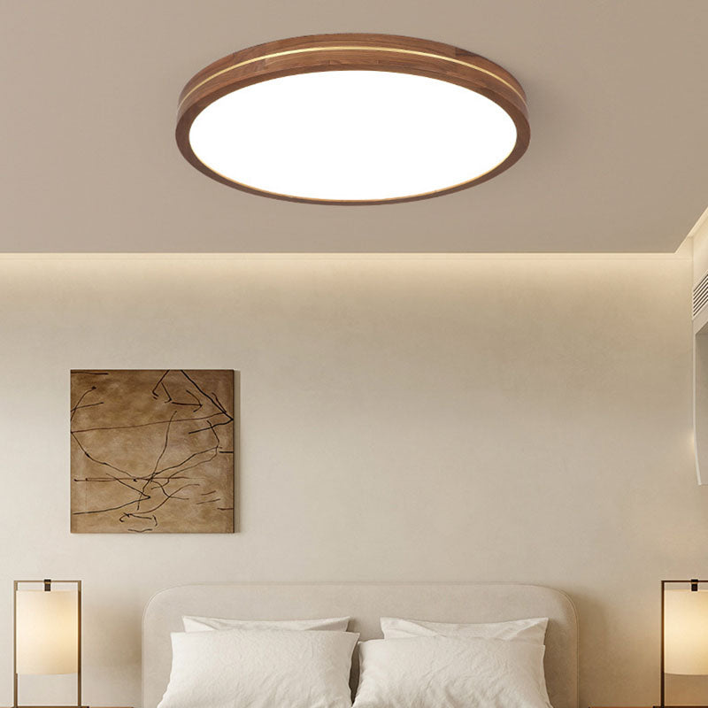 Walnut Color Modern Slim Wooden LED Flush Mount Light for Home Decor