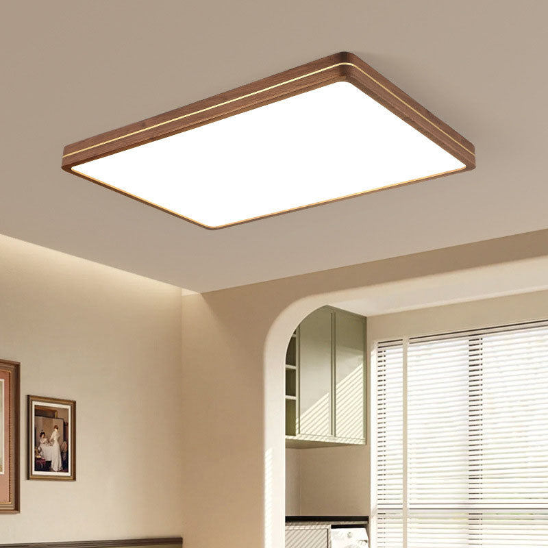 Walnut Color Modern Slim Wooden LED Flush Mount Light for Home Decor