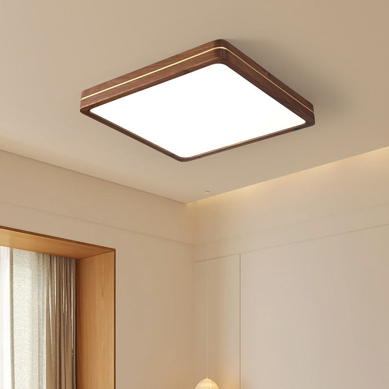 Walnut Color Modern Slim Wooden LED Flush Mount Light for Home Decor