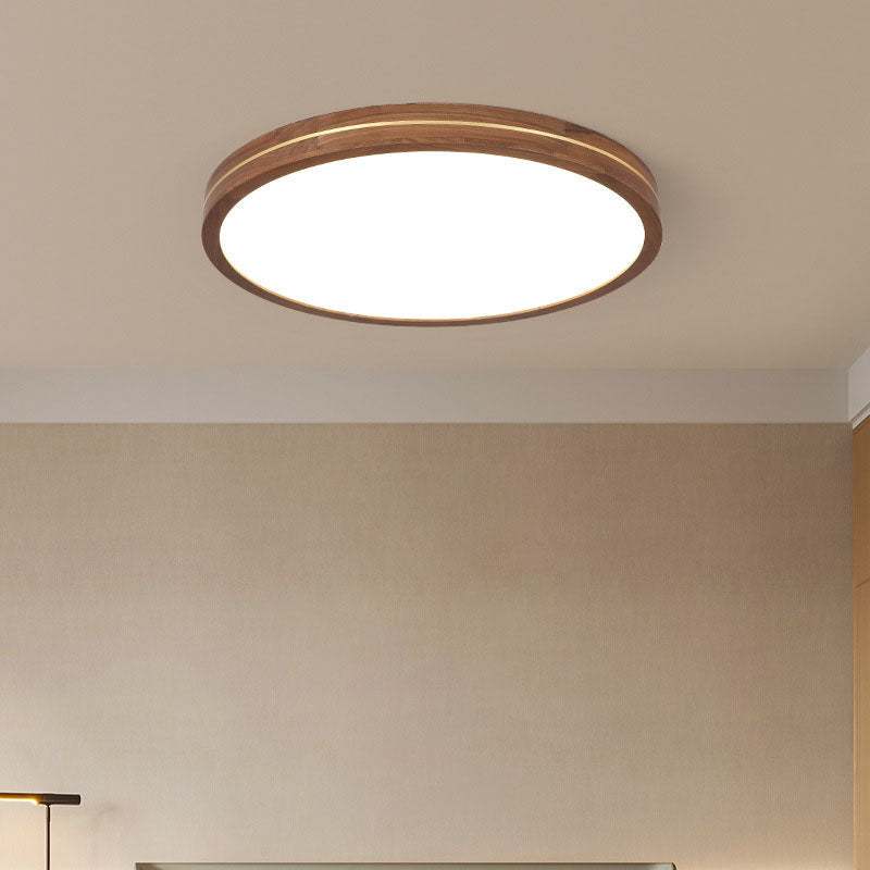 Walnut Color Modern Slim Wooden LED Flush Mount Light for Home Decor