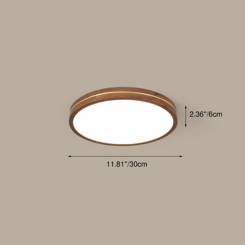 Walnut Color Modern Slim Wooden LED Flush Mount Light for Home Decor