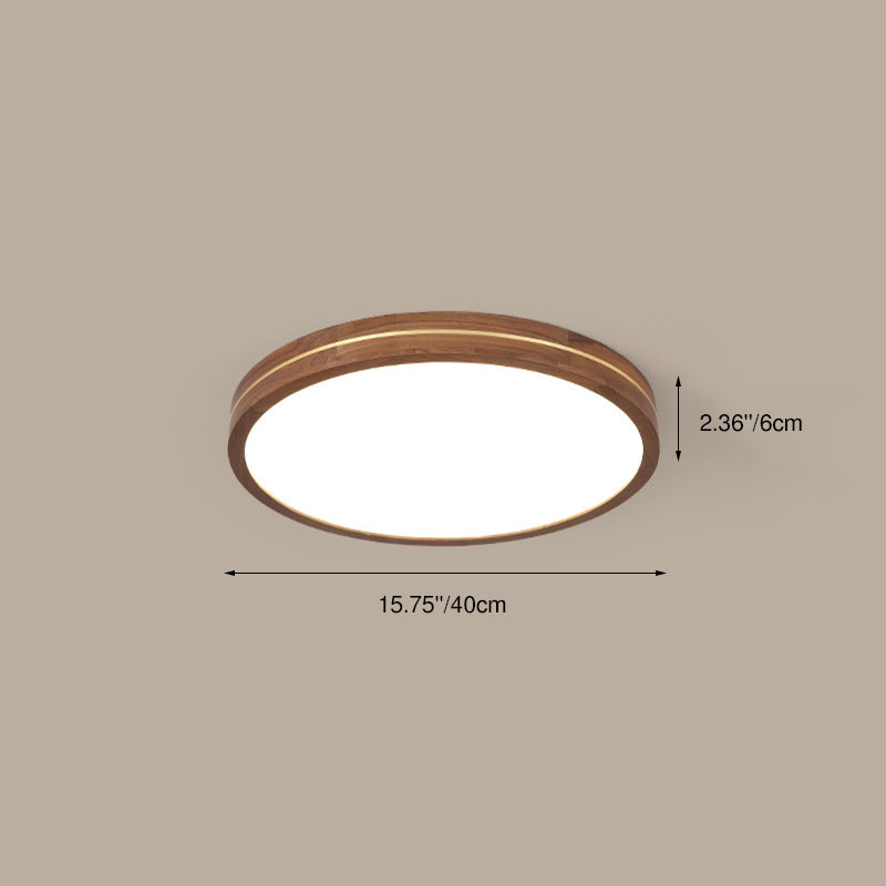 Walnut Color Modern Slim Wooden LED Flush Mount Light for Home Decor