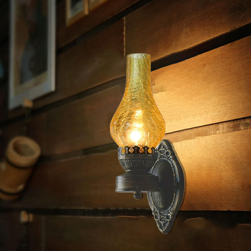 Vintage Industrial Black Metal Kerosene Wall Sconce Light for Hallway