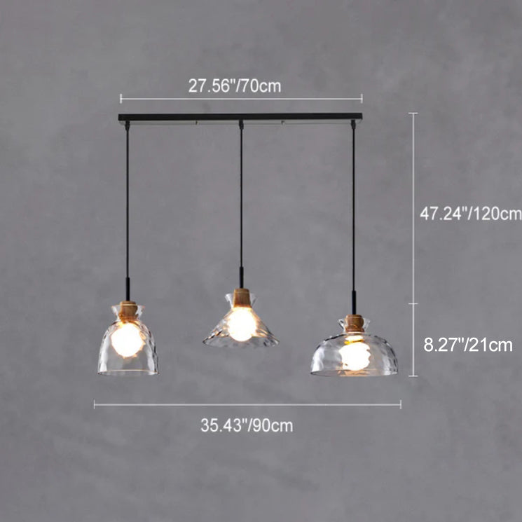 Scandinavian Clear Rippled Glass Pendant Light for Kitchen or Dining Room