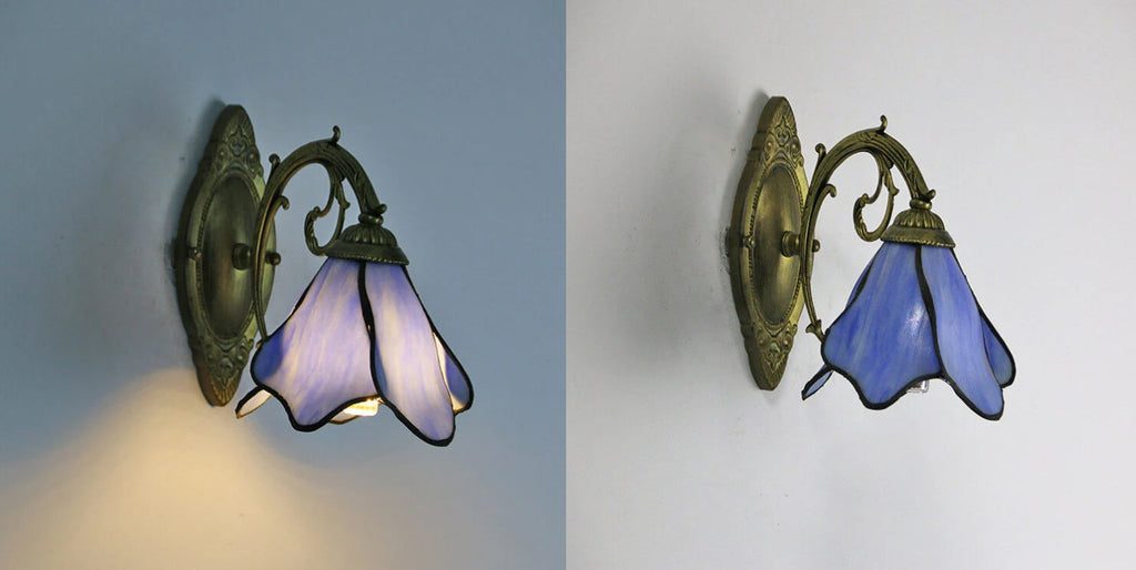 Antique Tiffany Style Stained Glass 1-Light Wall Sconce for Living Room