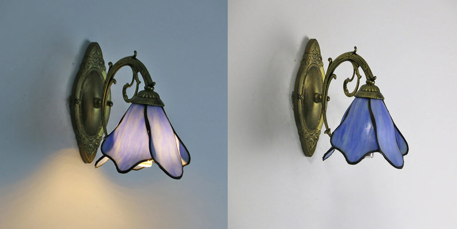 Antique Tiffany Style Stained Glass 1-Light Wall Sconce for Living Room