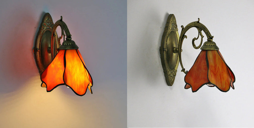 Antique Tiffany Style Stained Glass 1-Light Wall Sconce for Living Room
