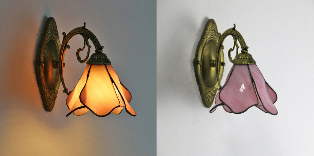 Antique Tiffany Style Stained Glass 1-Light Wall Sconce for Living Room