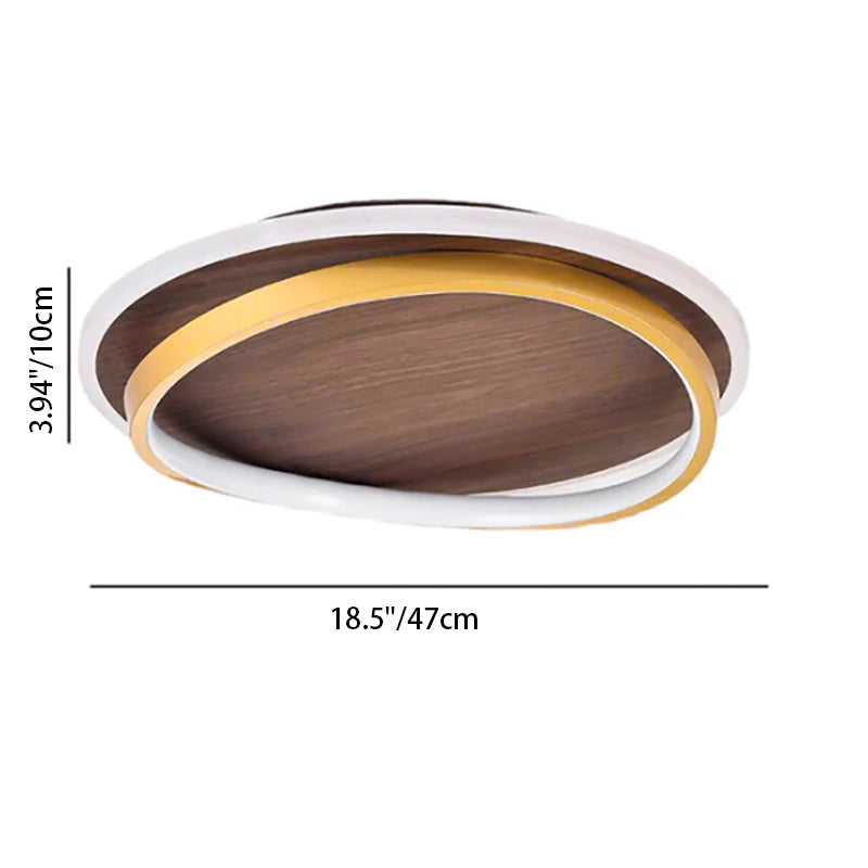 Nordic Minimalist Walnut Grain Circular LED Flush Mount Ceiling Light