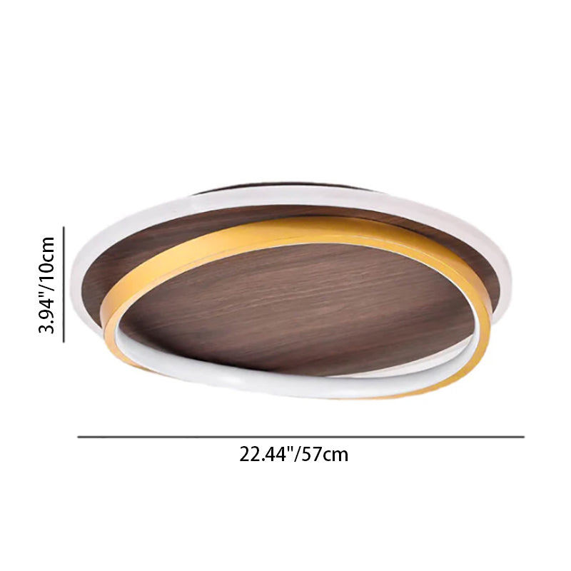 Nordic Minimalist Walnut Grain Circular LED Flush Mount Ceiling Light