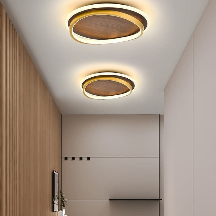 Nordic Walnut Grain LED Flush Mount Light for Modern Living Spaces