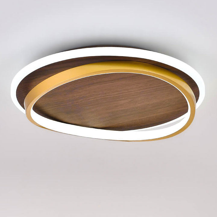 Nordic Walnut Grain LED Flush Mount Light for Modern Living Spaces