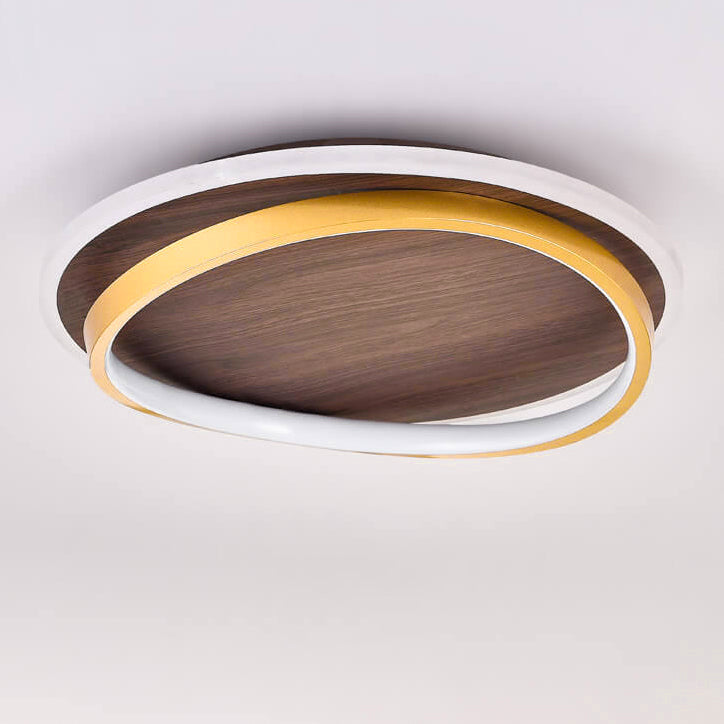 Nordic Walnut Grain LED Flush Mount Light for Modern Living Spaces