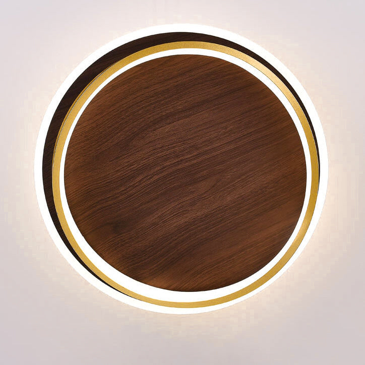Nordic Minimalist Walnut Grain Circular LED Flush Mount Ceiling Light