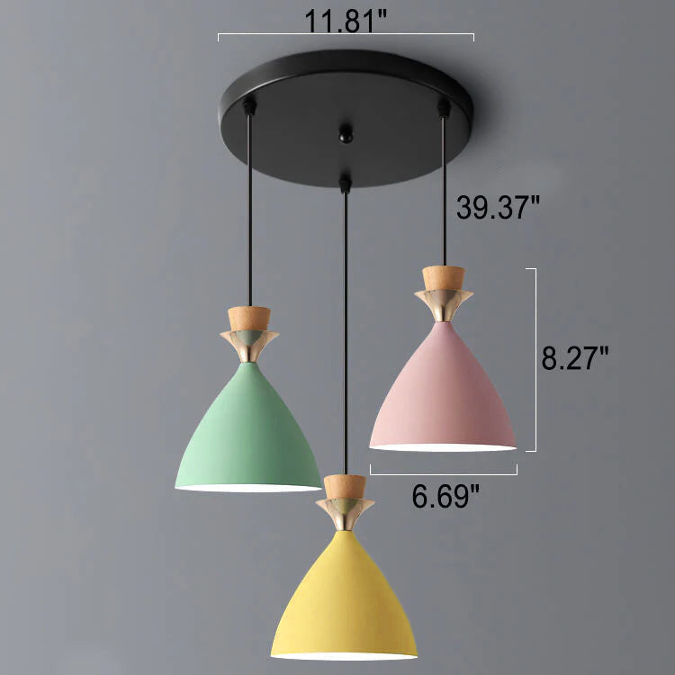 Nordic Iron Cone Chandelier - 1/3 Light Macaron Color Pendant for Dining Room