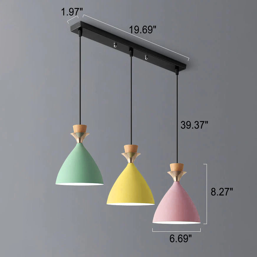 Nordic Iron Cone Chandelier - 1/3 Light Macaron Color Pendant for Dining Room